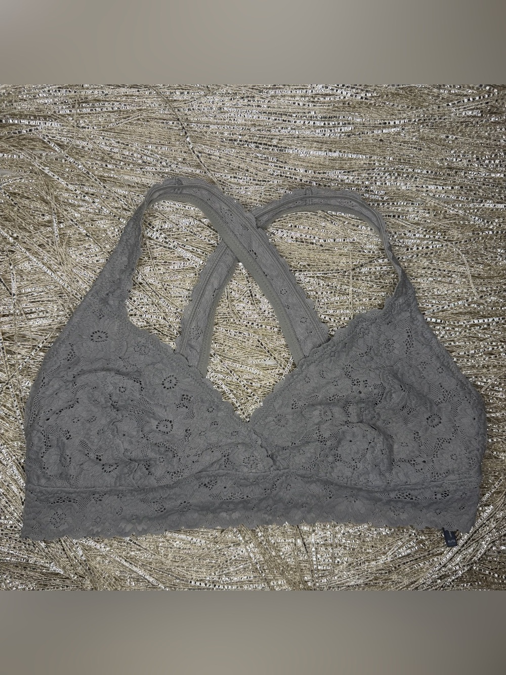Aerie XL Gray Floral Lace Padded Bralette Criss Cross Back Wireless Bra